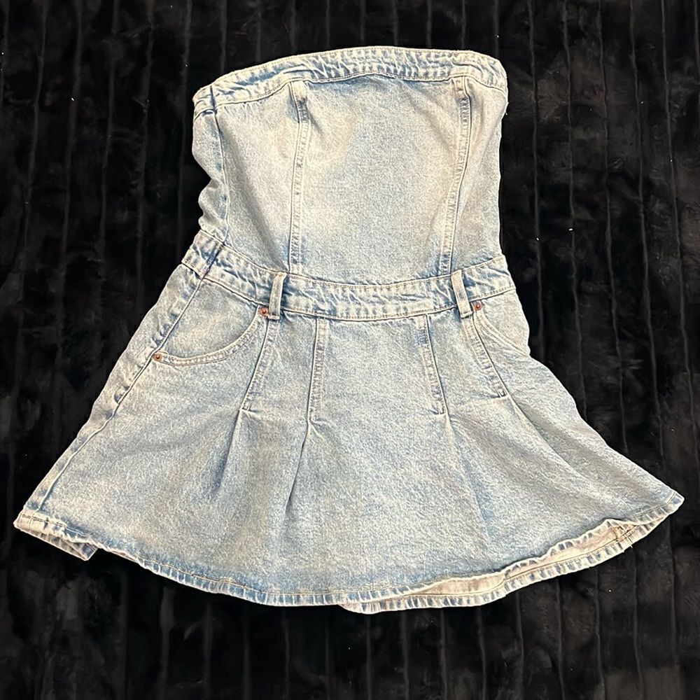 Zara PLEATED TRF DENIM DRESS